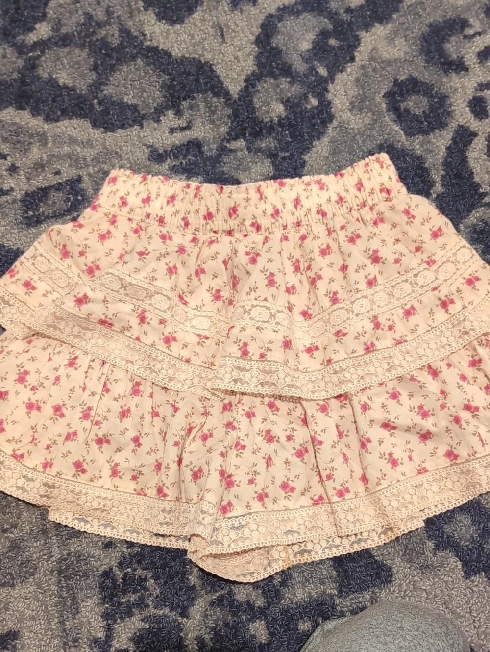 Altar'd State Cream Skirt with Pink Floral & Lace Trim